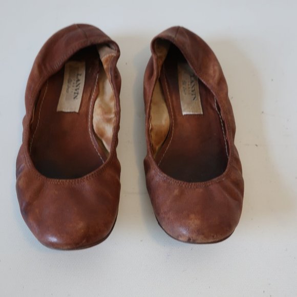 LANVIN BROWN LEATHER BALLET FLATS 6 * - Picture 4 of 9